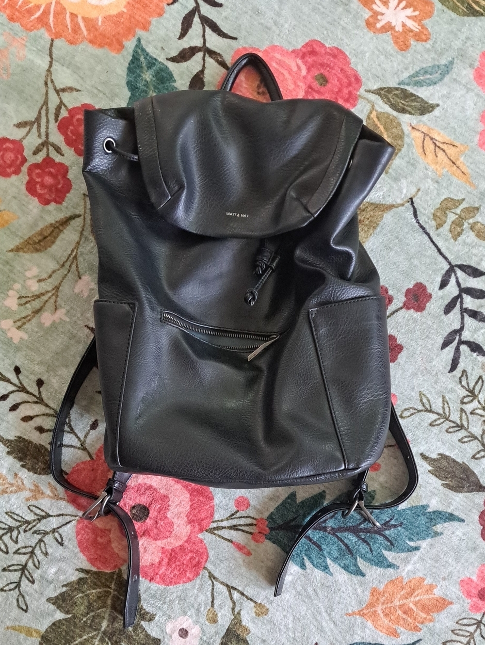 Matt & Nat Black Vegan Leather Backpack With Blue Lined Interior